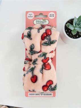 The Vintage Cosmetic Cherry Plush Make-Up Headband - Pink & Red